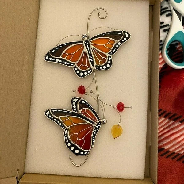 Stained monarch butterfly glass window decor