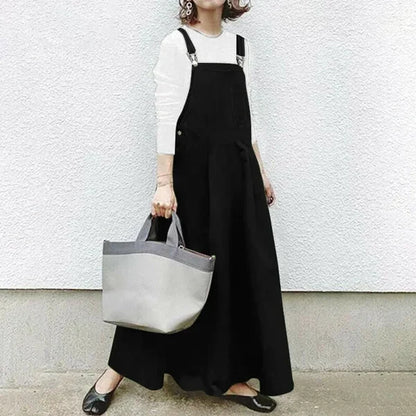 Casual Long Suspenders Skirt with Pocket