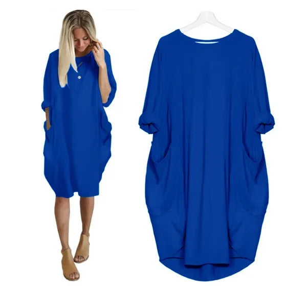 Casual Loose Pocket Long Sleeve Dress