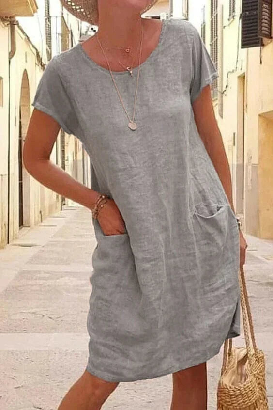 Women loose solid color pocket dress with Pockets