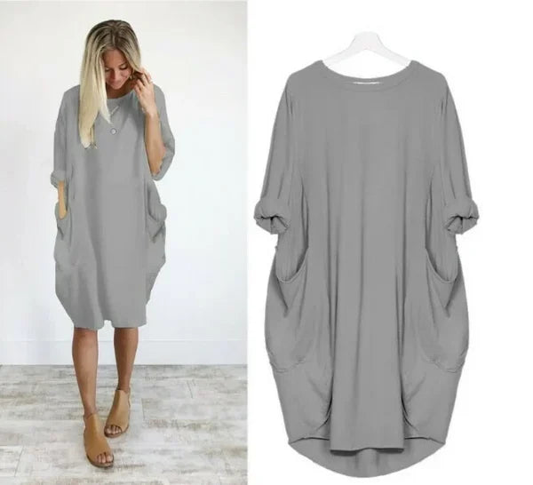 Casual Loose Pocket Long Sleeve Dress