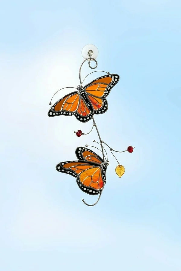 Stained monarch butterfly glass window decor