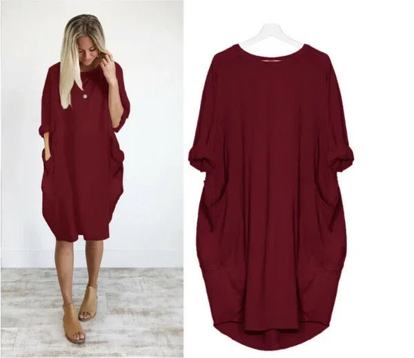 Casual Loose Pocket Long Sleeve Dress