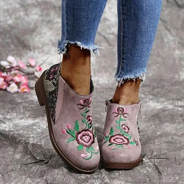 Women Embroidery Leather Ethnic Style Ankle Boots