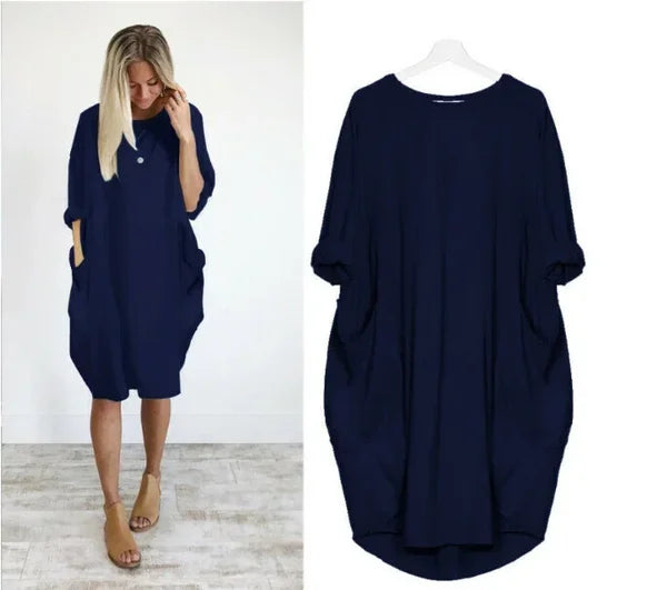 Casual Loose Pocket Long Sleeve Dress