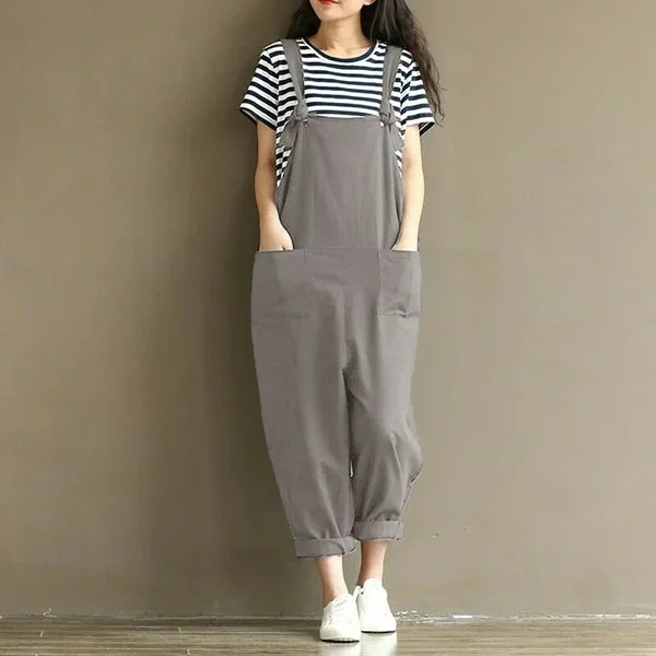 Women's Cotton Suspenders Casual Trousers