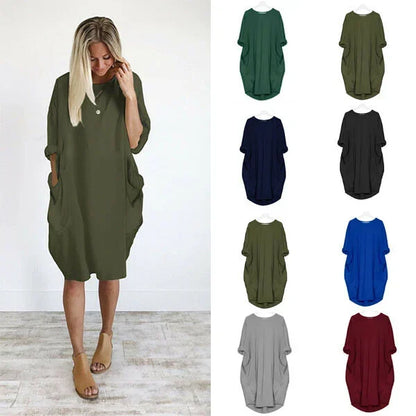 Casual Loose Pocket Long Sleeve Dress