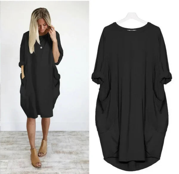 Casual Loose Pocket Long Sleeve Dress