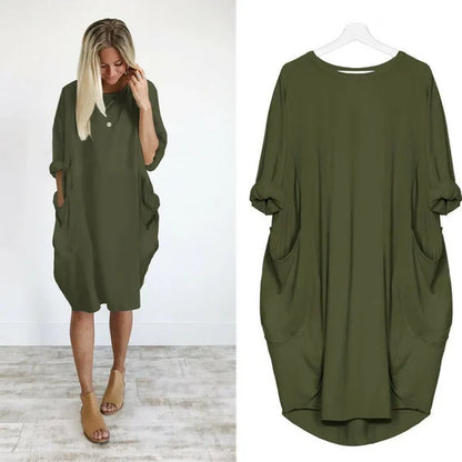 Casual Loose Pocket Long Sleeve Dress