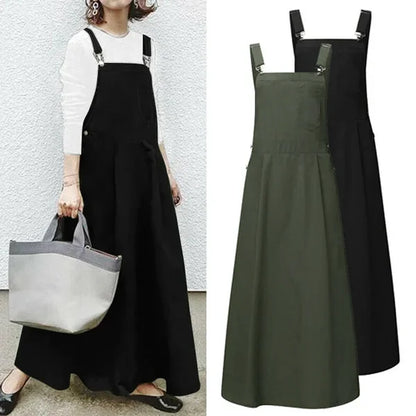 Casual Long Suspenders Skirt with Pocket