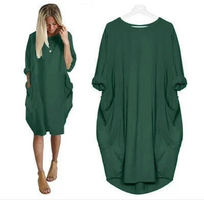 Casual Loose Pocket Long Sleeve Dress